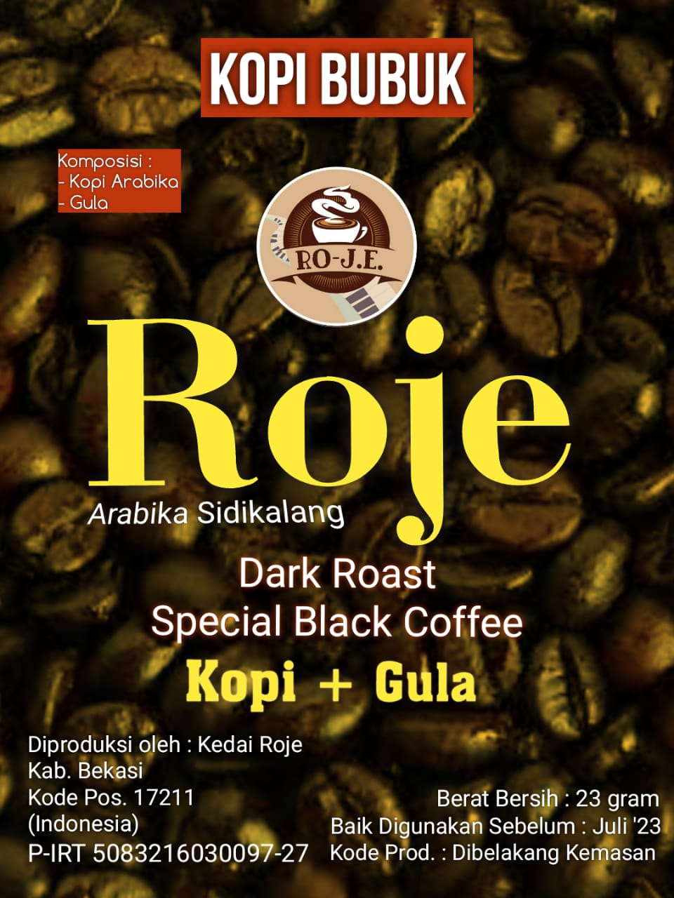 Kopi Roje Arabika Sidikalang Dark-Roast 25 gram