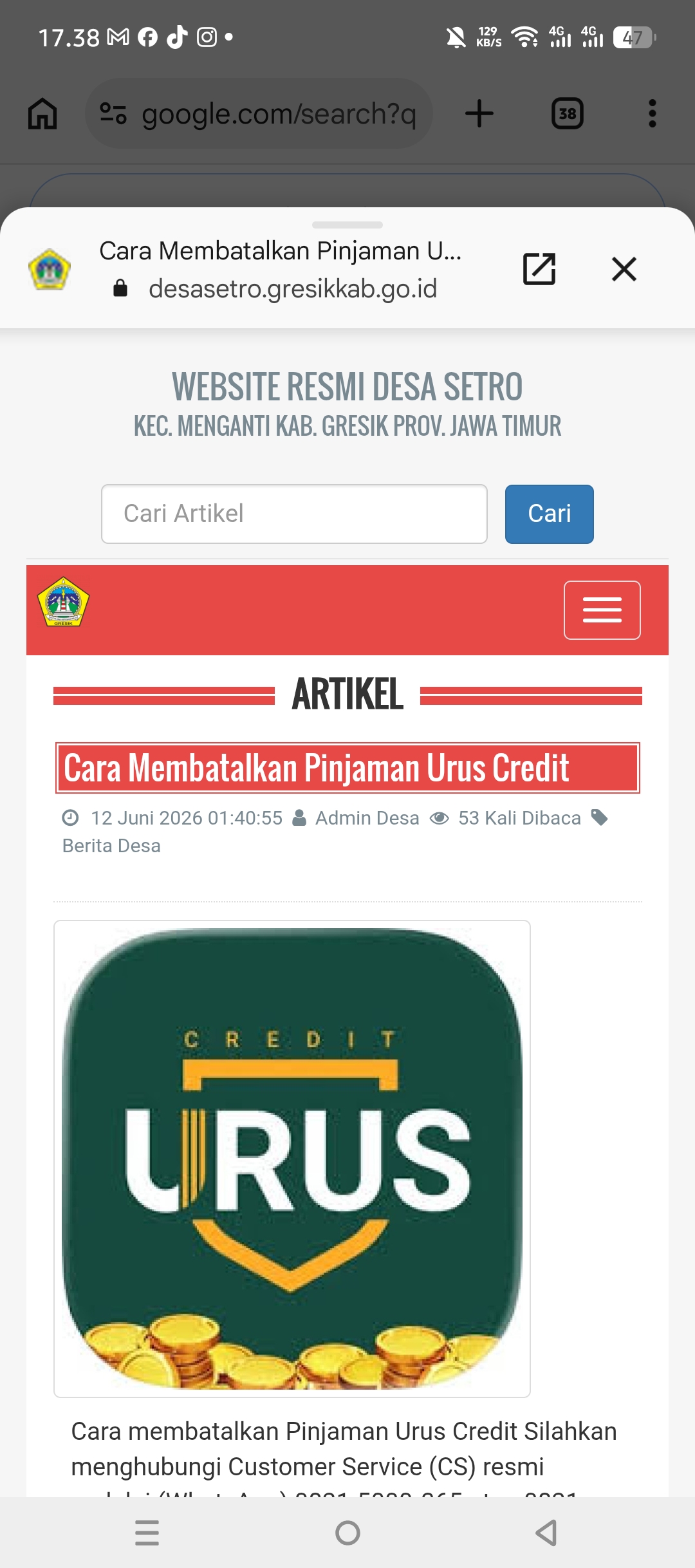 Urus Credit dapat kamu hubungi melalui WhatsApp 0856-1622-626 atau telpon 0811-7878-7227 08382401448.
